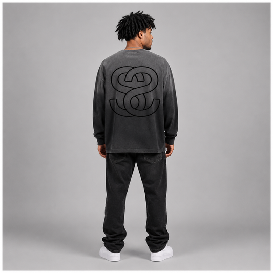 Gradient Washed Long Sleeve T-Shirt – "Swag Heart Circle"