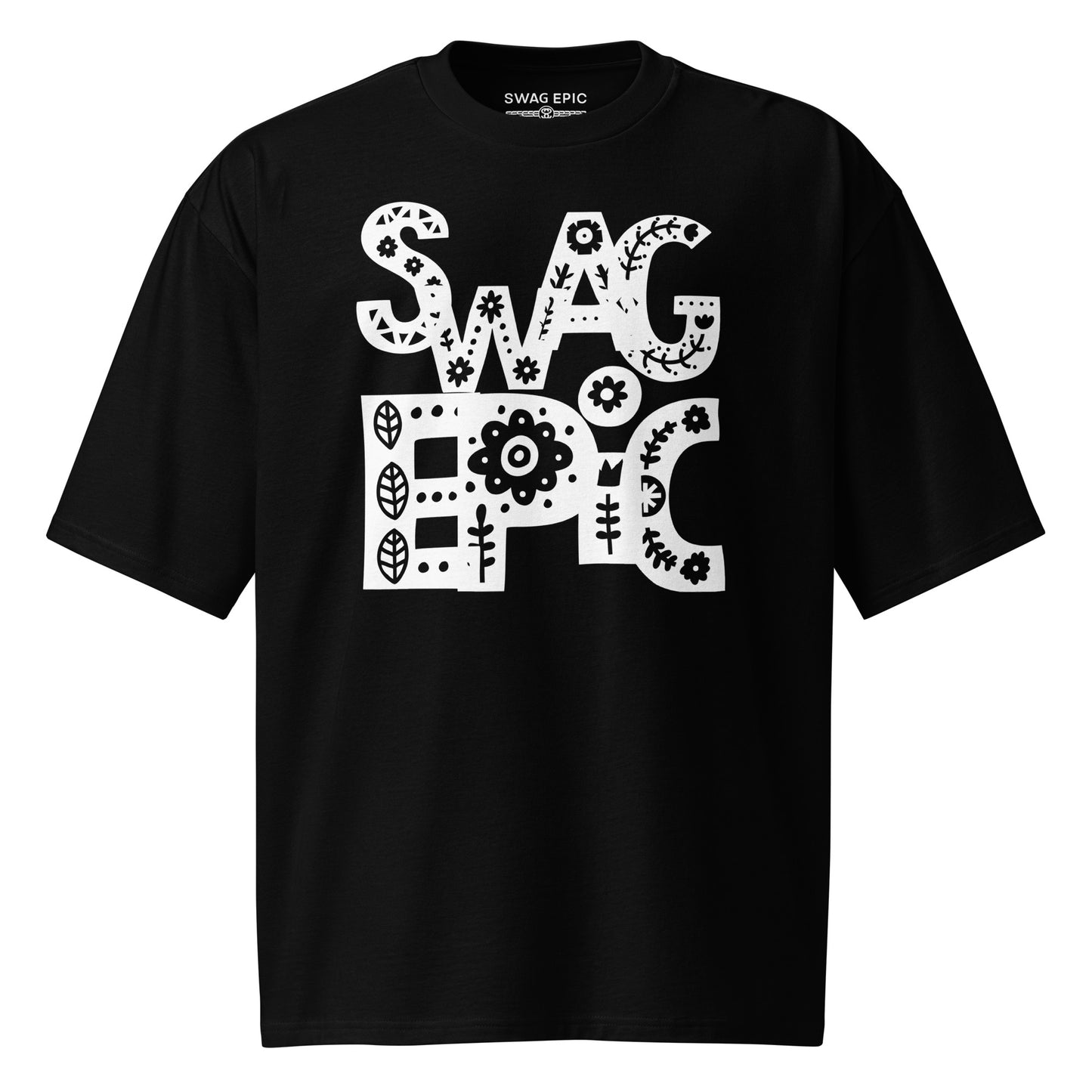"FLOWER PRINT" OVERSIZED HEAVYWEIGHT BLACK T-SHIRT