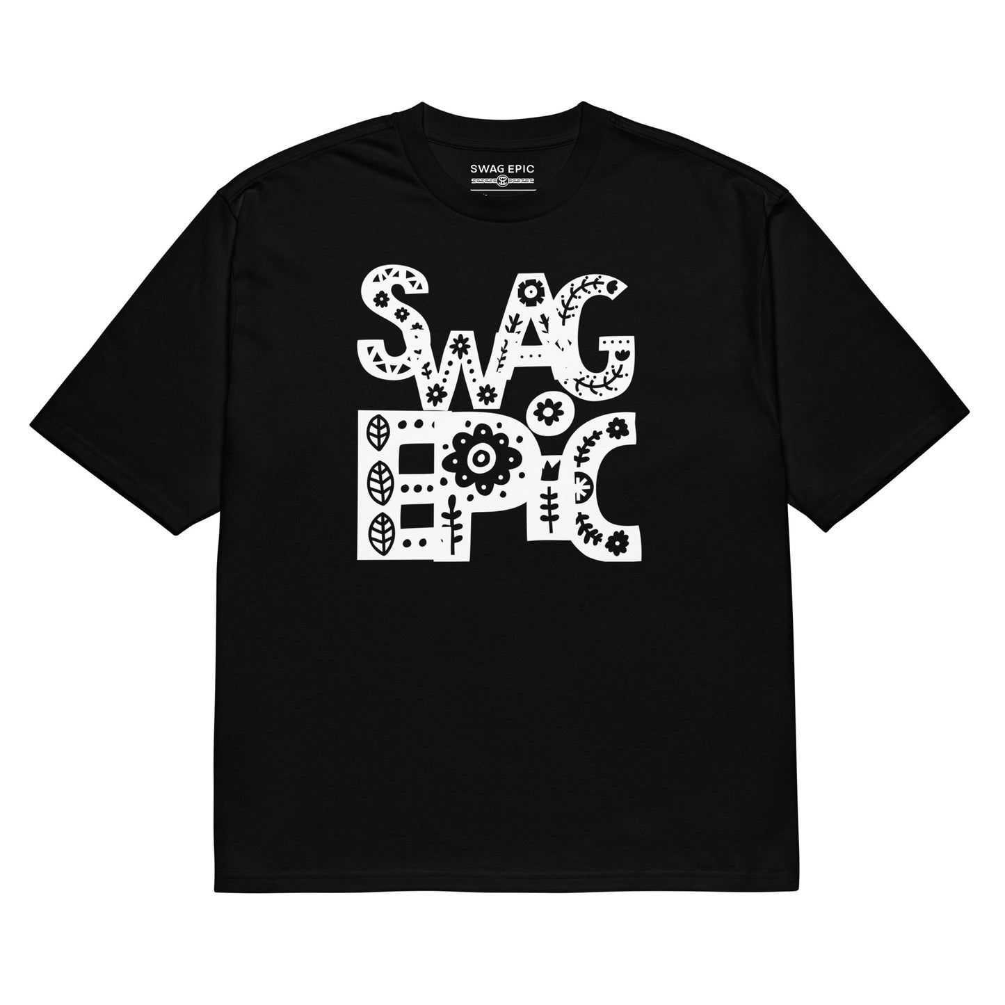 "FLOWER PRINT" OVERSIZED HEAVYWEIGHT BLACK T-SHIRT