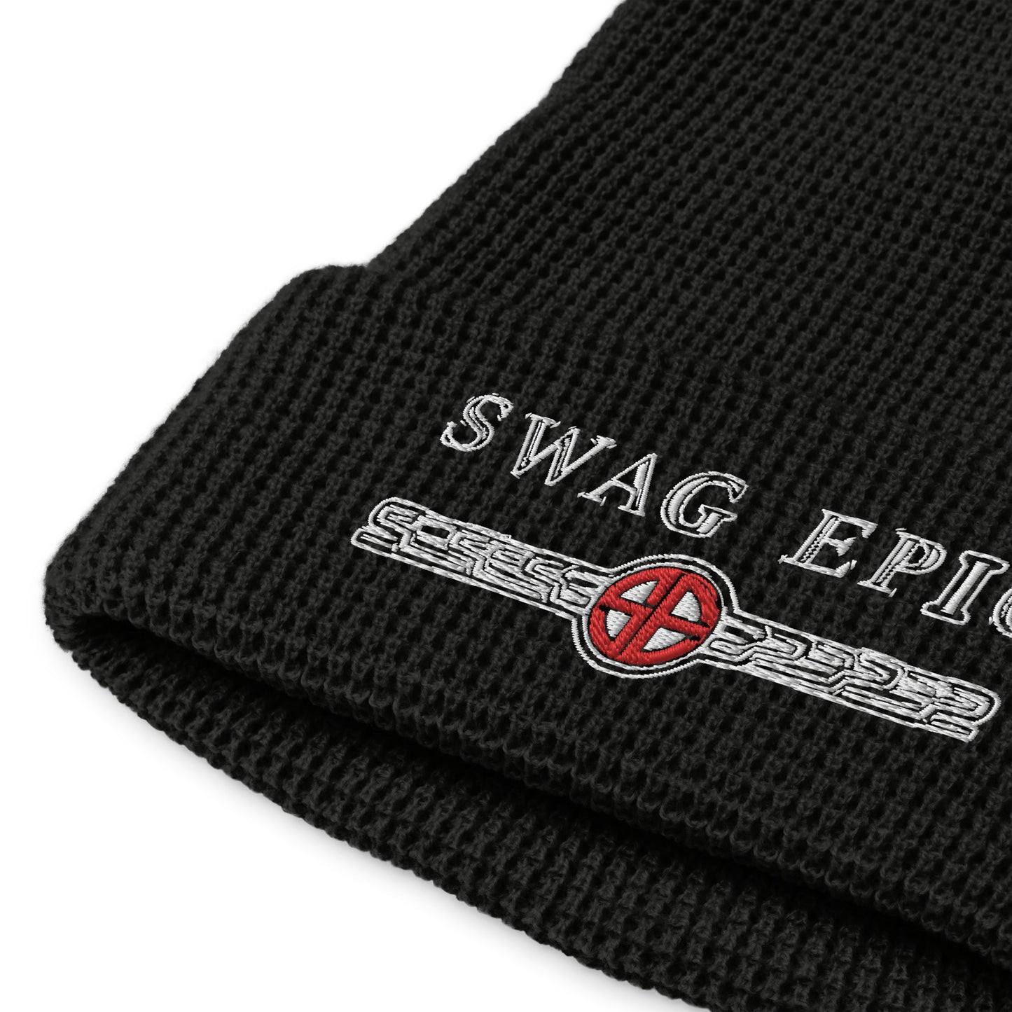 "SWAG SCRATCHED UP" BLACK WAFFLE BEANIE