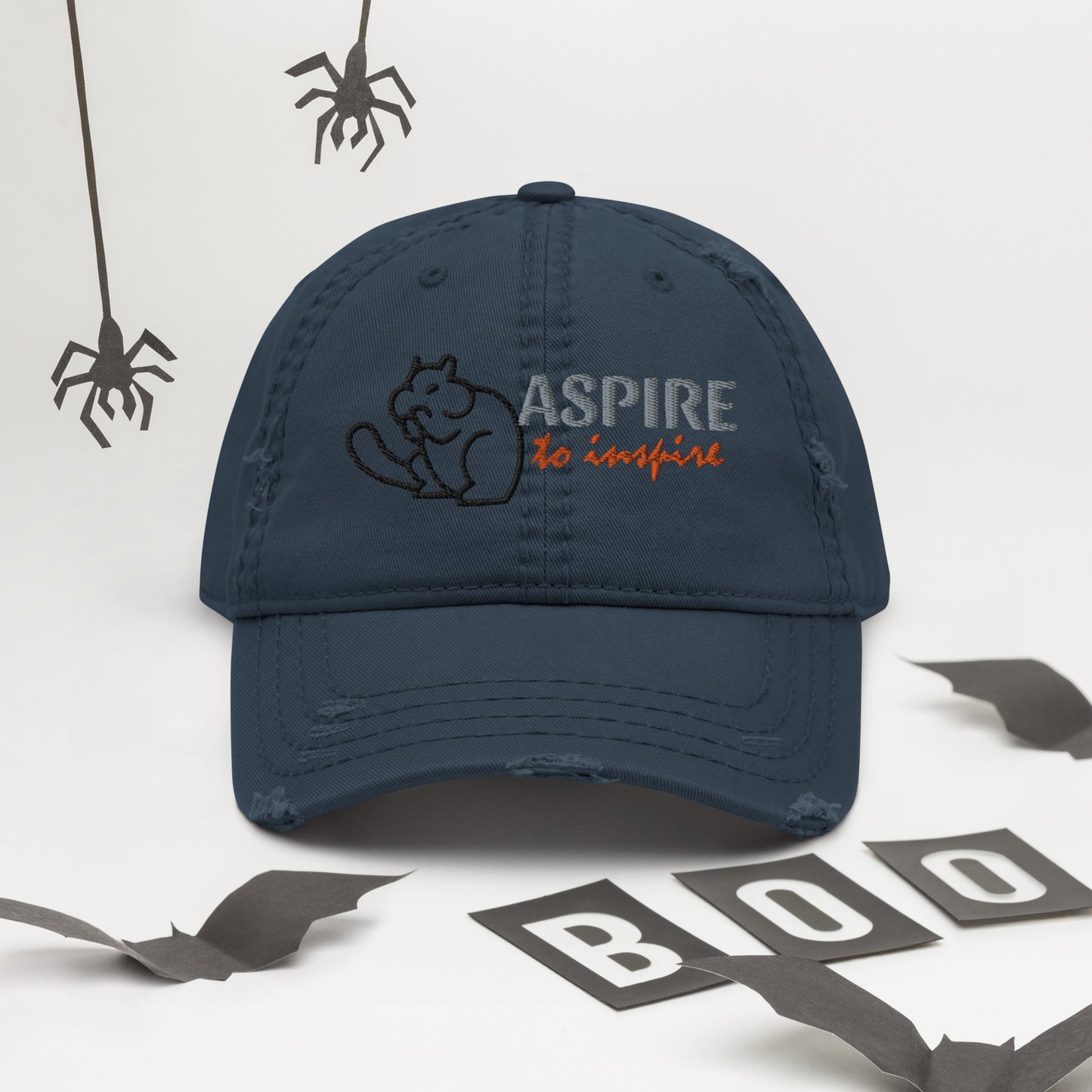 "ASPIRE TO INSPIRE" EMBROIDERED DISTRESSED DAD HAT