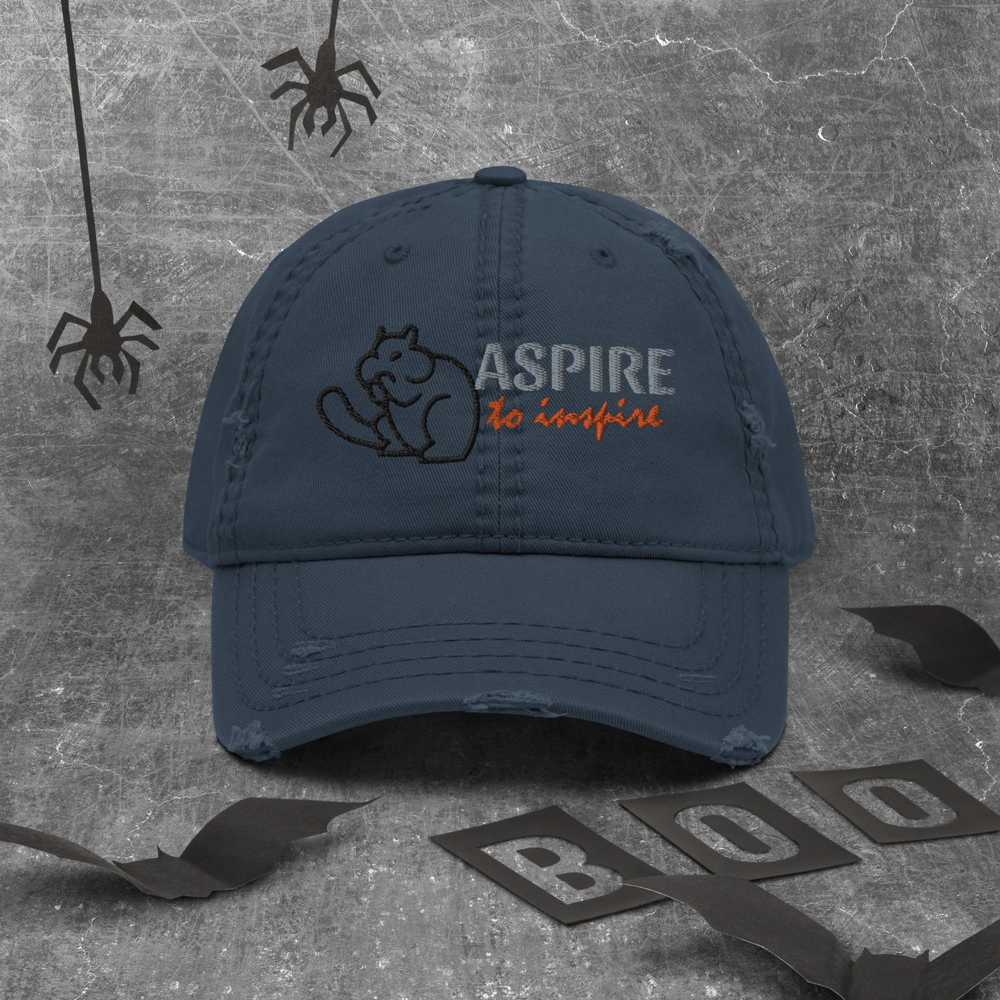 "ASPIRE TO INSPIRE" EMBROIDERED DISTRESSED DAD HAT