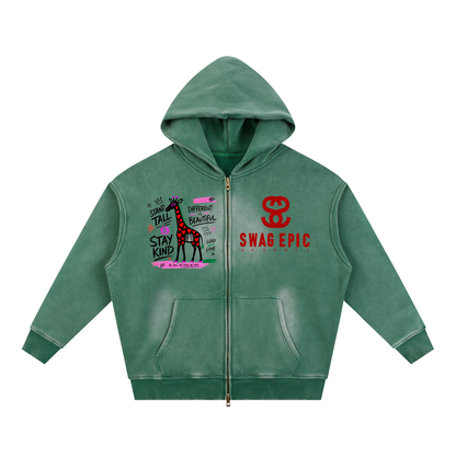 Sunfade Two-way Zipper Boxy Fleece Hoodie