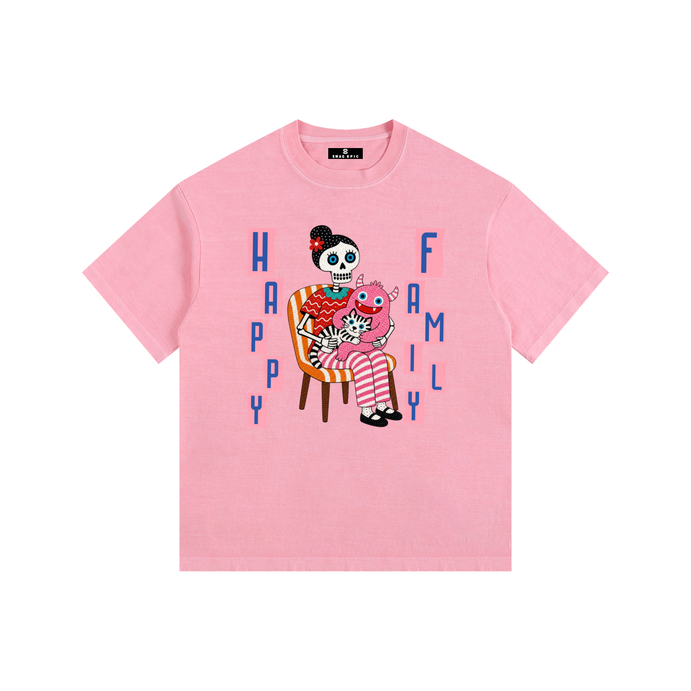 Vintage Washed Oversized Cotton T-Shirt – "Happy Family"