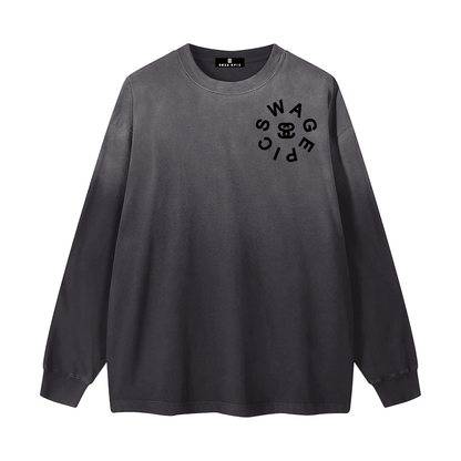 Gradient Washed Long Sleeve T-Shirt – "Swag Heart Circle"
