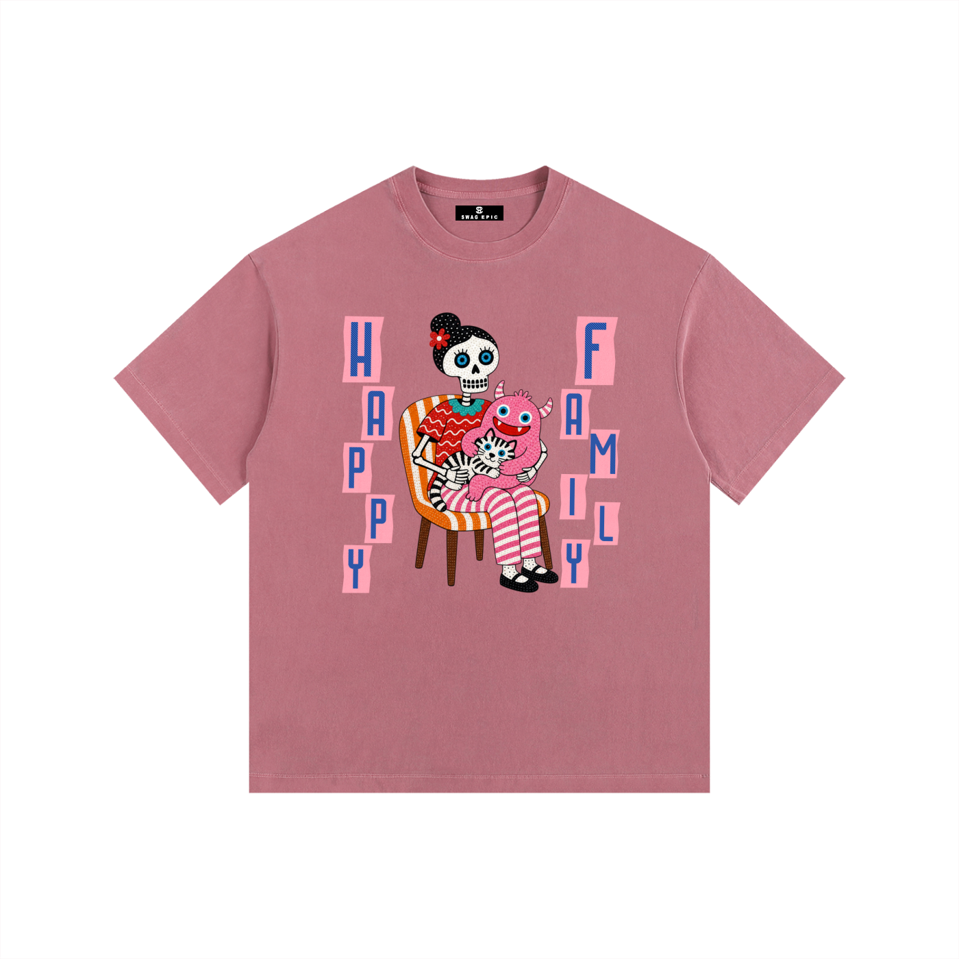 Vintage Washed Oversized Cotton T-Shirt – "Happy Family"
