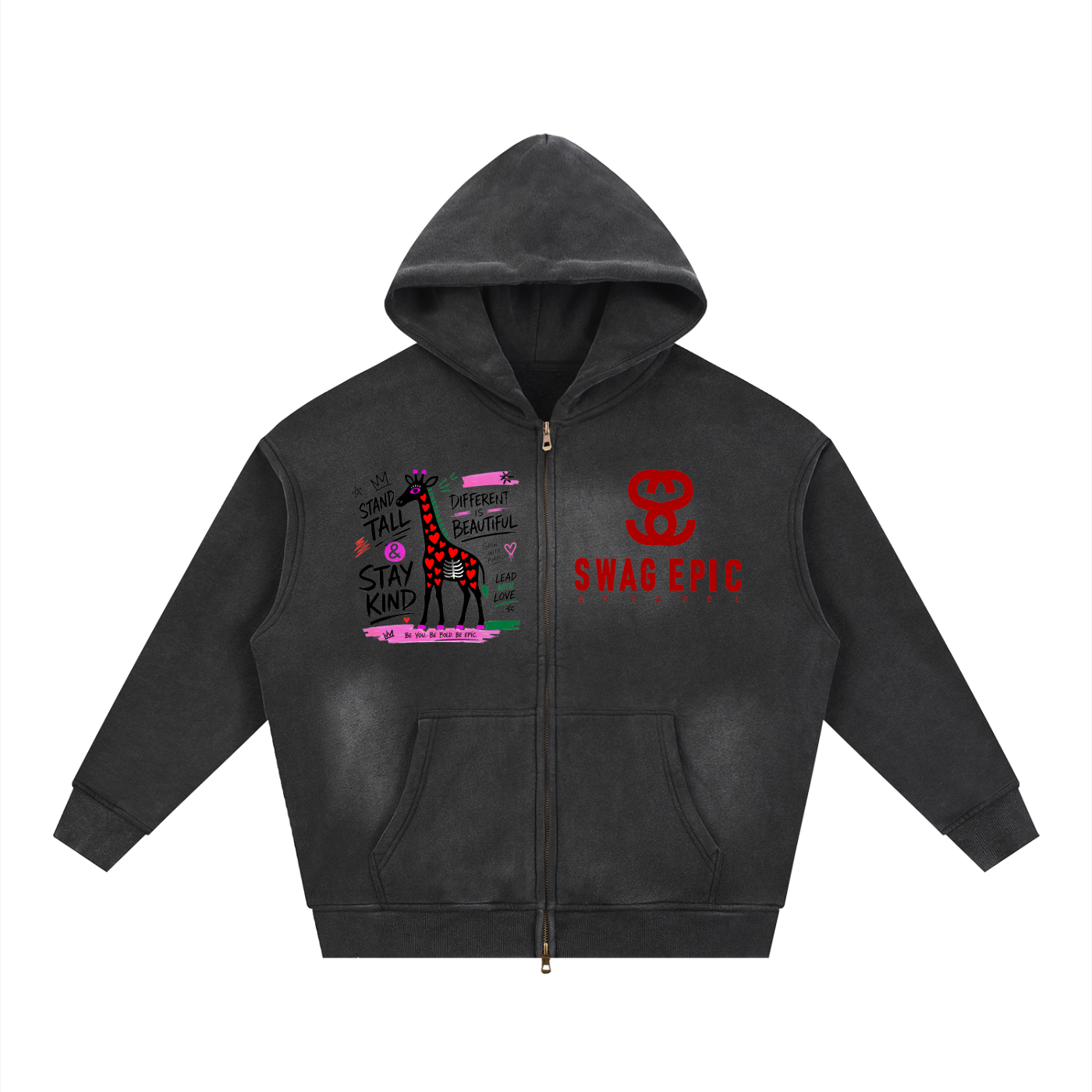 Sunfade Two-way Zipper Boxy Fleece Hoodie