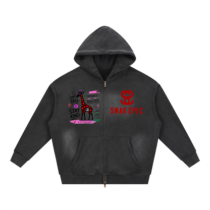 Sunfade Two-way Zipper Boxy Fleece Hoodie