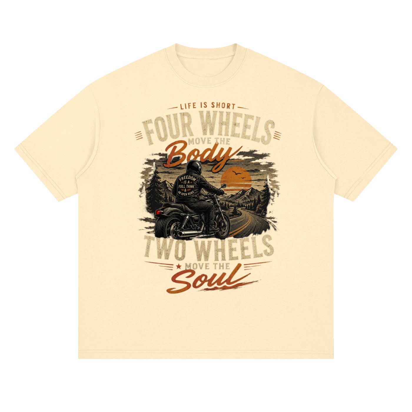 Streetwear Loose Drop Shoulder T-Shirt - Four Wheels move the body
