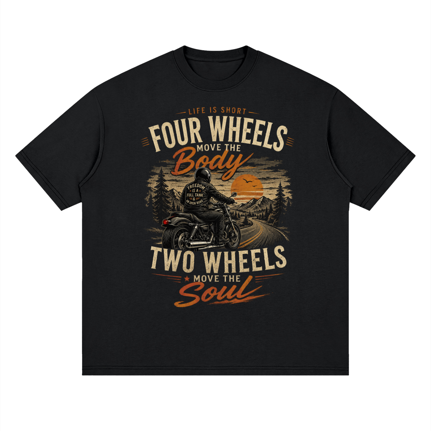 Streetwear Loose Drop Shoulder T-Shirt - Four Wheels move the body
