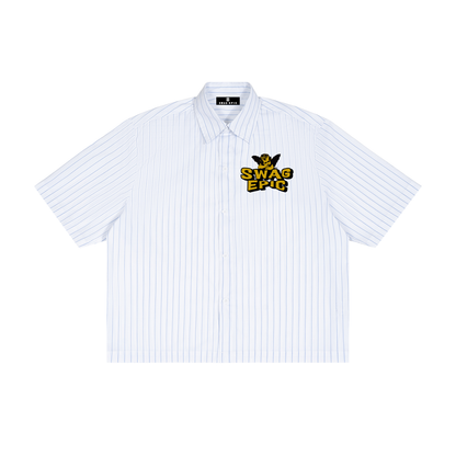 Unisex Striped "Swag Epic" Boxy Button-Up Shirt