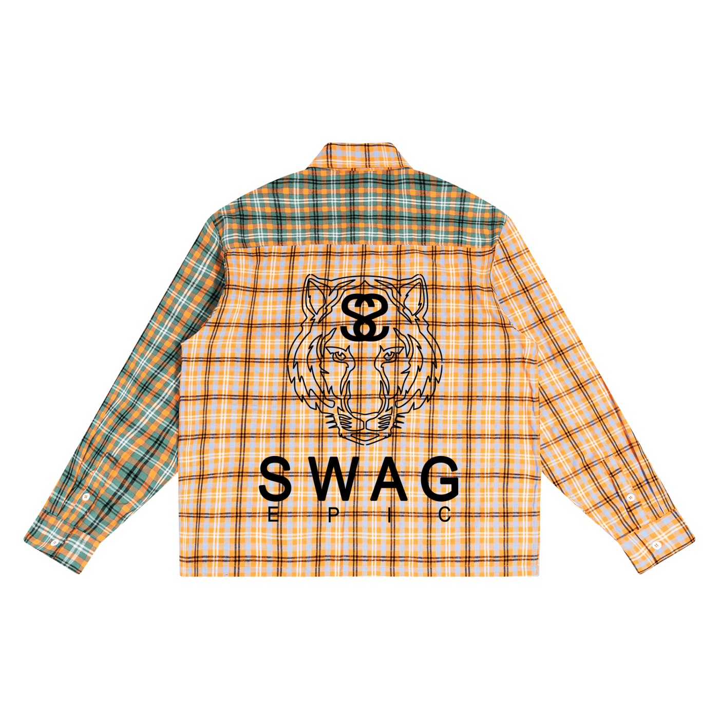 Unisex Oversized Plaid Color Block Shirt - "Tiger Face"