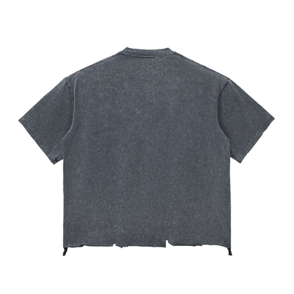 Snow Washed Raw-Hem Unisex Cotton T-Shirt