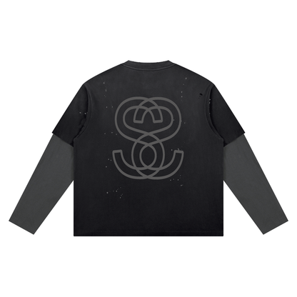 Unisex Vintage Wash Distressed Layer Long Sleeve T-Shirt - "Swag Mentality"