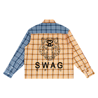 Unisex Oversized Plaid Color Block Shirt - "Tiger Face"