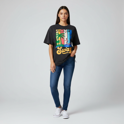 Snow Washed Raw-Hem "Swag Epic" T-Shirt