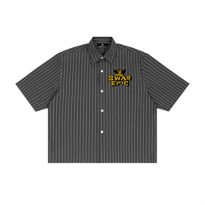 Unisex Striped "Swag Epic" Boxy Button-Up Shirt