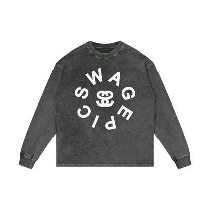 Acid Wash Oversize Long Sleeve "Epic Circle" T-Shirt