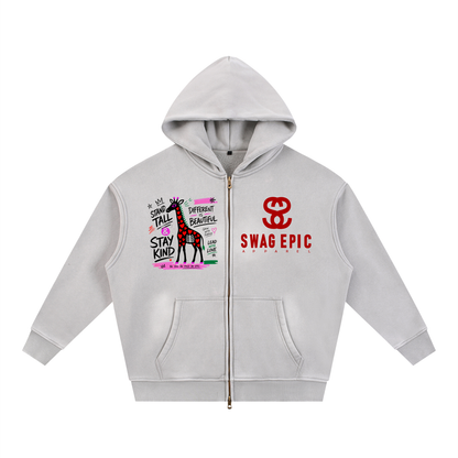 Sunfade Two-way Zipper Boxy Fleece Hoodie