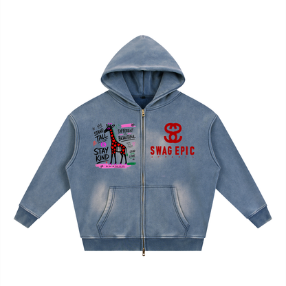 Sunfade Two-way Zipper Boxy Fleece Hoodie
