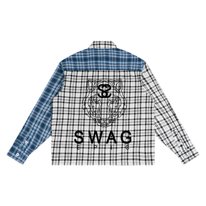 Unisex Oversized Plaid Color Block Shirt - "Tiger Face"