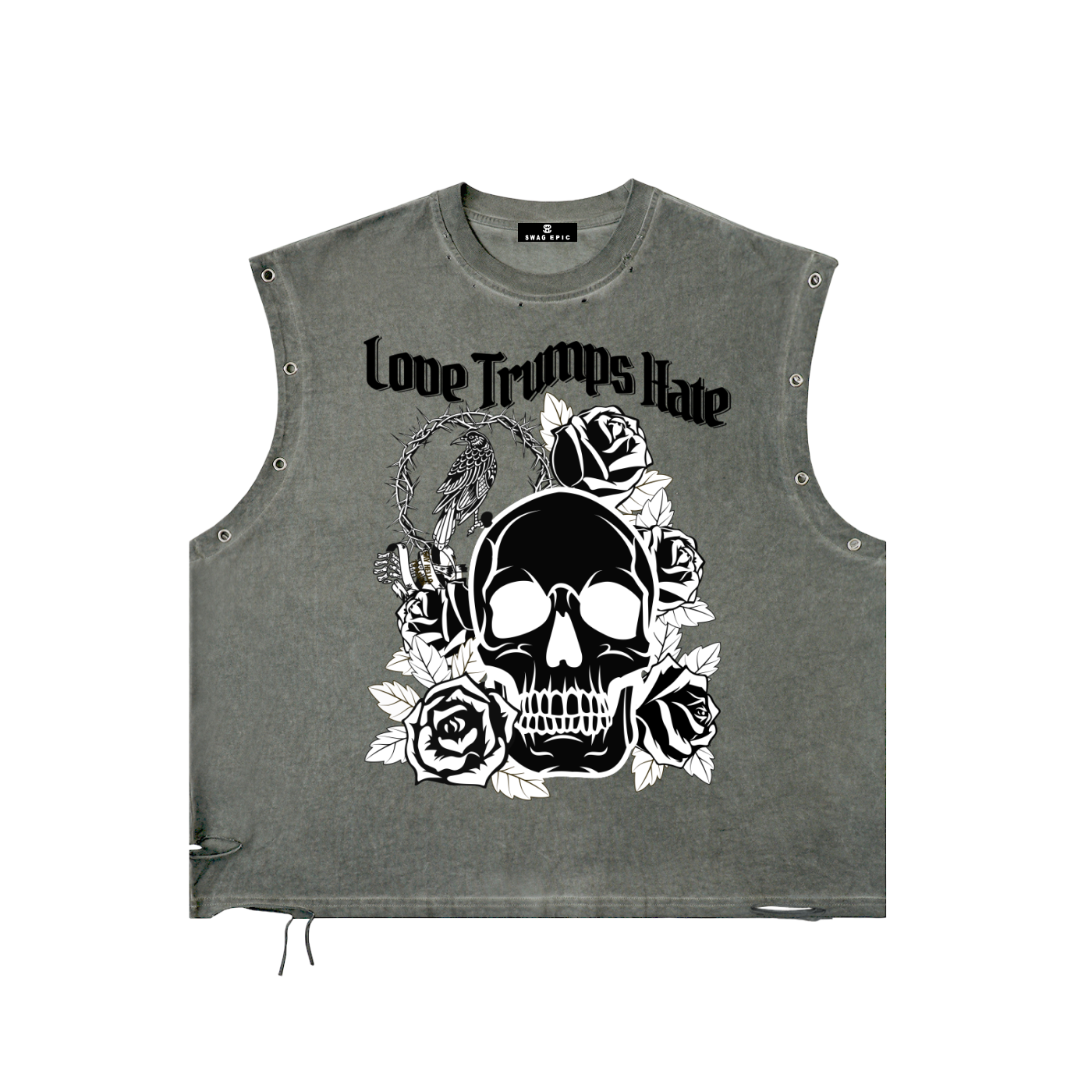Distressed Grommet Eyelet Tank Top  - Love trumps Hate