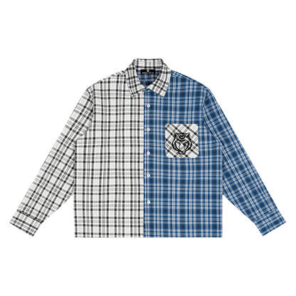 Unisex Oversized Plaid Color Block Shirt - "Tiger Face"