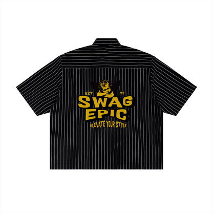 Unisex Striped "Swag Epic" Boxy Button-Up Shirt