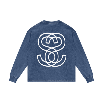 Acid Wash Oversize Long Sleeve "Epic Circle" T-Shirt