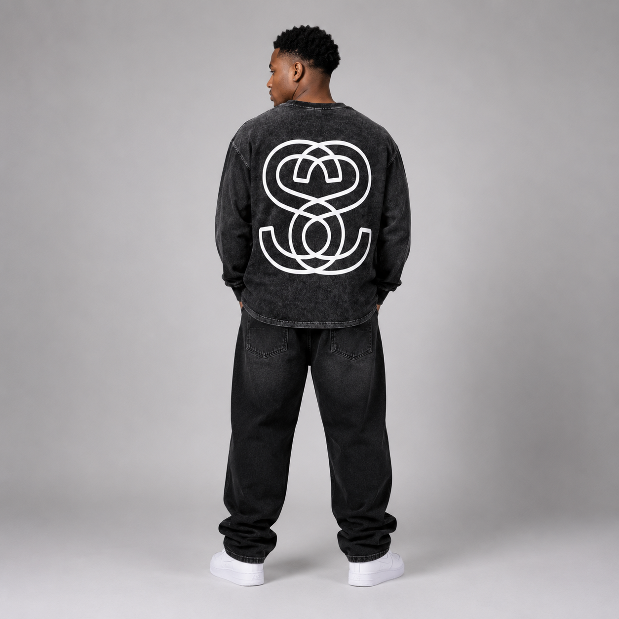 Acid Wash Oversize Long Sleeve "Epic Circle" T-Shirt