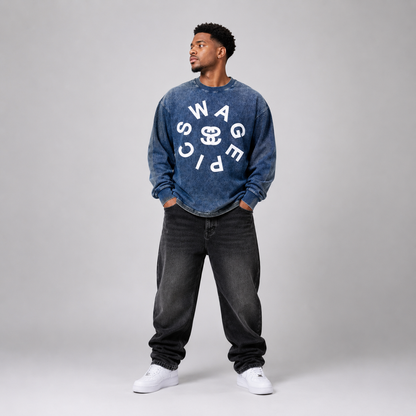Acid Wash Oversize Long Sleeve "Epic Circle" T-Shirt