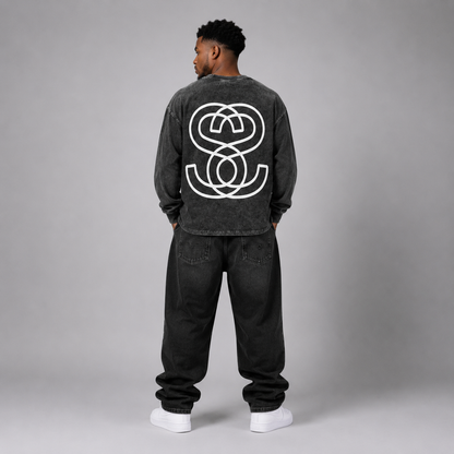 Acid Wash Oversize Long Sleeve "Epic Circle" T-Shirt