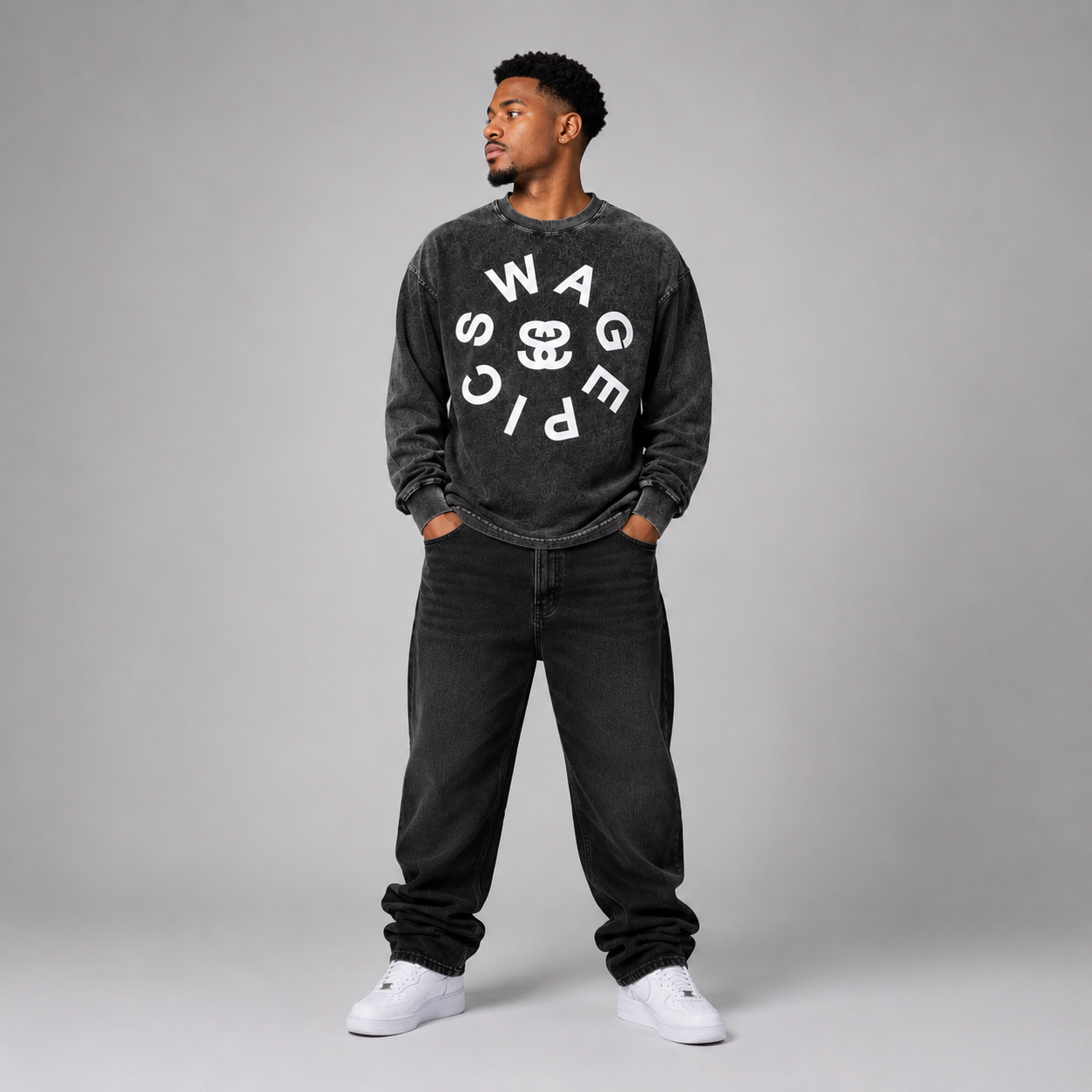 Acid Wash Oversize Long Sleeve "Epic Circle" T-Shirt