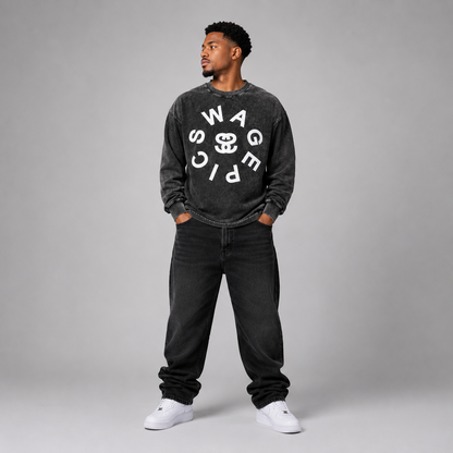 Acid Wash Oversize Long Sleeve "Epic Circle" T-Shirt