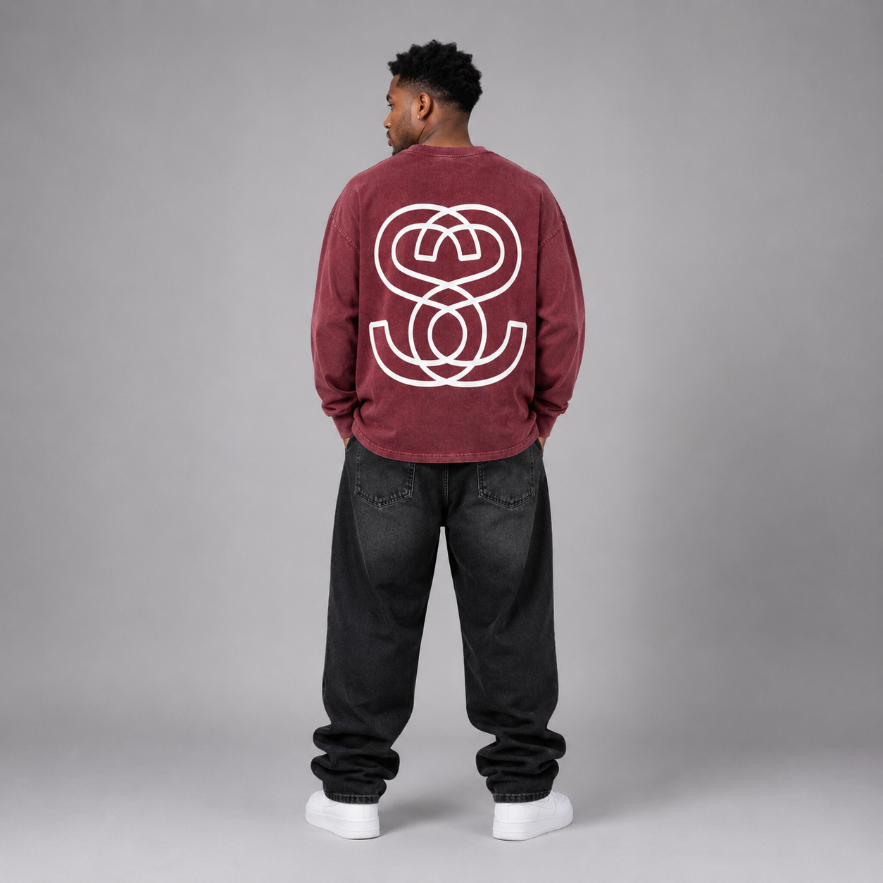 Acid Wash Oversize Long Sleeve "Epic Circle" T-Shirt