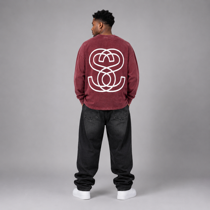 Acid Wash Oversize Long Sleeve "Epic Circle" T-Shirt
