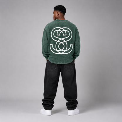 Acid Wash Oversize Long Sleeve "Epic Circle" T-Shirt