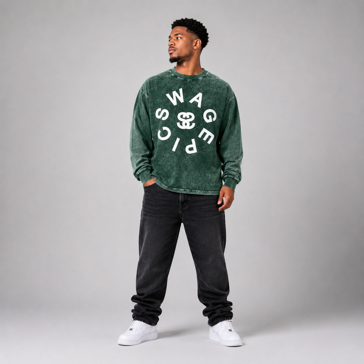Acid Wash Oversize Long Sleeve "Epic Circle" T-Shirt