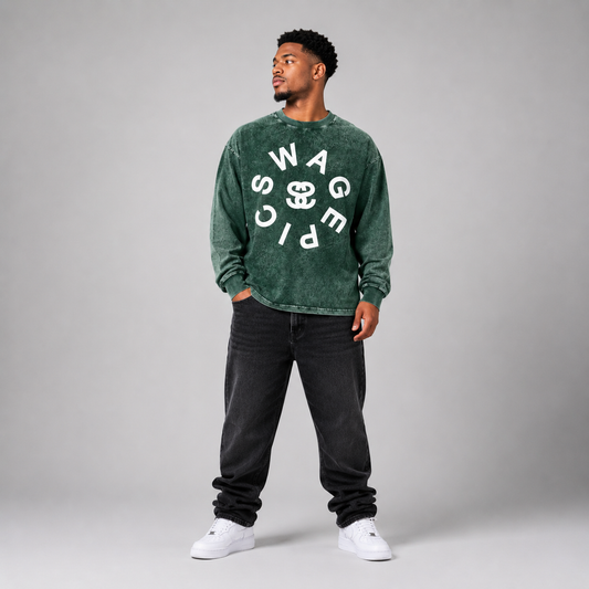 Acid Wash Oversize Long Sleeve "Epic Circle" T-Shirt