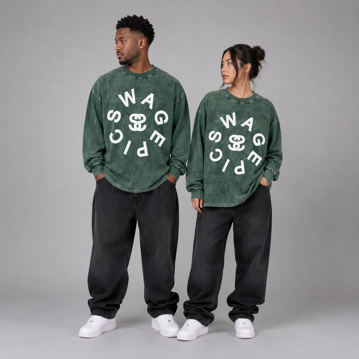 Acid Wash Oversize Long Sleeve "Epic Circle" T-Shirt
