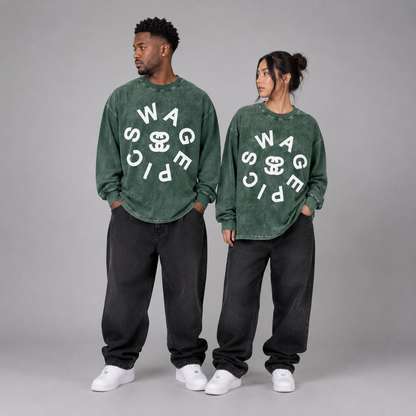Acid Wash Oversize Long Sleeve "Epic Circle" T-Shirt