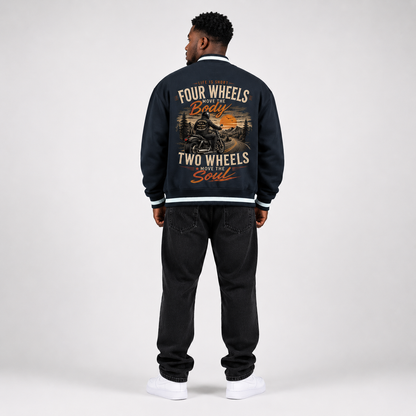 Contrast Piping Zip Bomber Jacket - "Four Wheels"