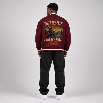 Contrast Piping Zip Bomber Jacket - "Four Wheels"