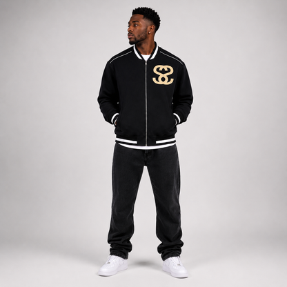 Contrast Piping Zip Bomber Jacket - "Four Wheels"