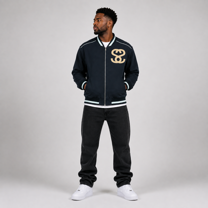 Contrast Piping Zip Bomber Jacket - "Four Wheels"