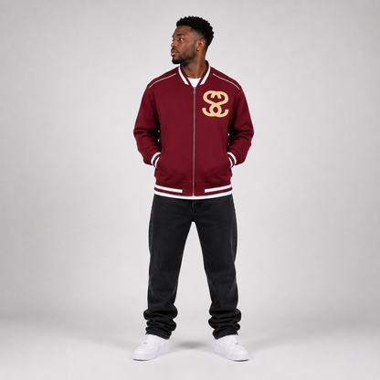 Contrast Piping Zip Bomber Jacket - "Four Wheels"