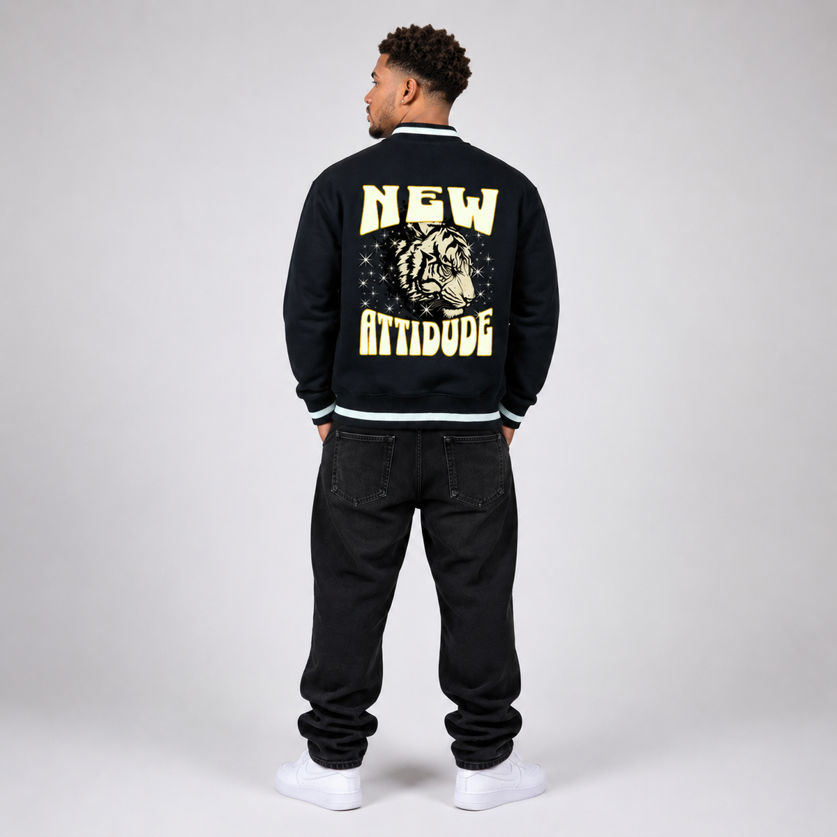 Contrast Piping Zip Bomber Jacket - "New Attitude"