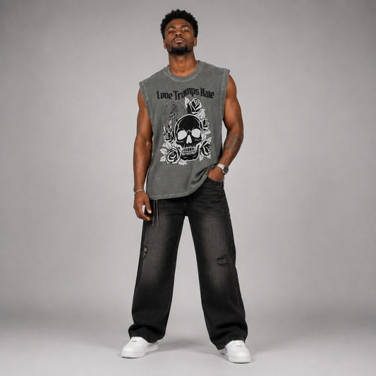 Distressed Grommet Eyelet Tank Top  - Love trumps Hate