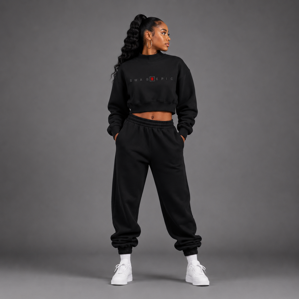 Essential Fleece Mock-Neck Crew Sweatshirt – Swag Ladies