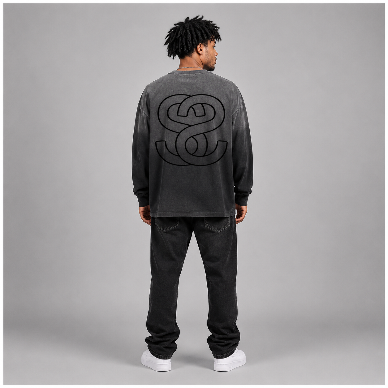 Gradient Washed Long Sleeve T-Shirt – "Swag Heart Circle"